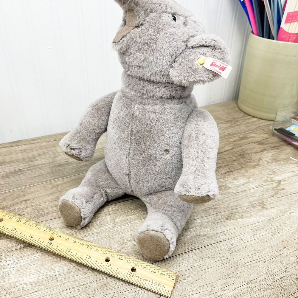 Steiff Elephant Plush Grey Mohair Collectors Button in Ear Made in Germany - Picture 12 of 16